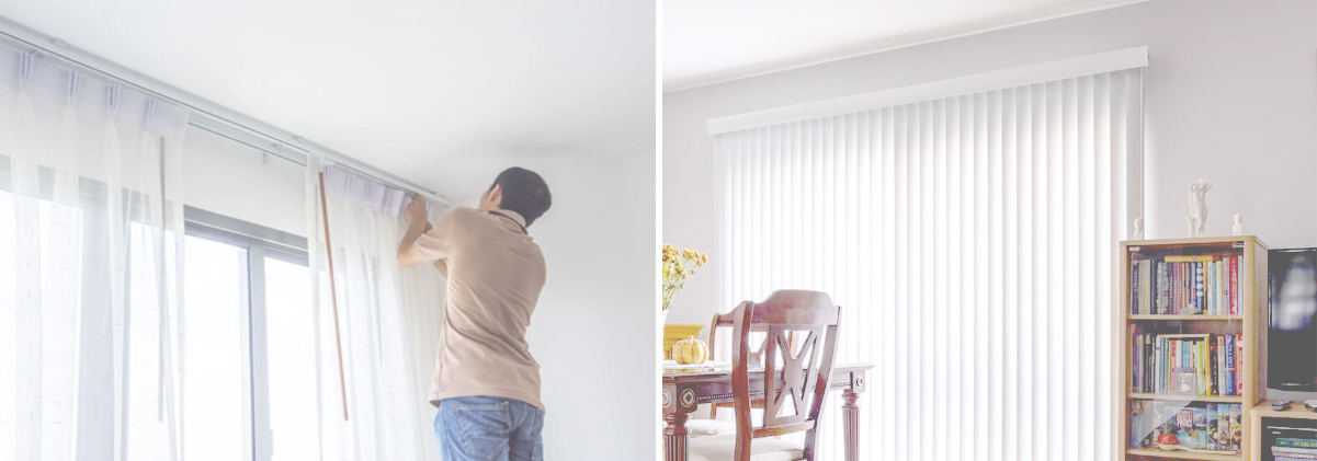 Man fixing roller blinds in a home at Newcastle